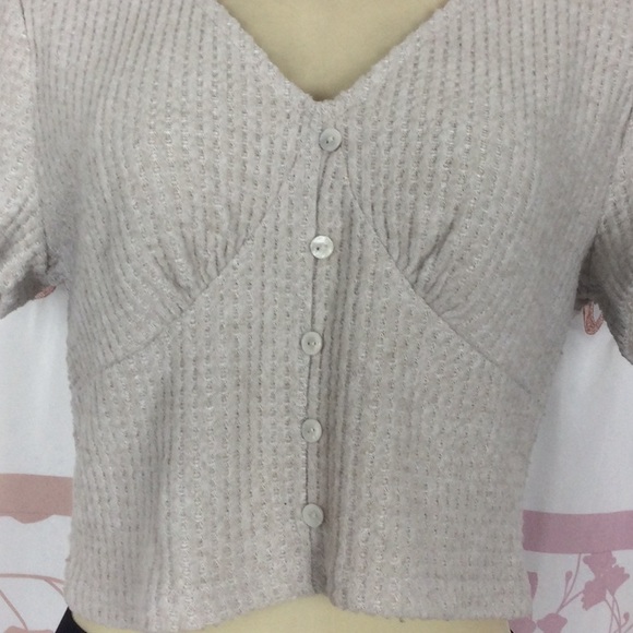 Juniors' SO® Waffle Knit Button Front Top Sz Large - Picture 2 of 7